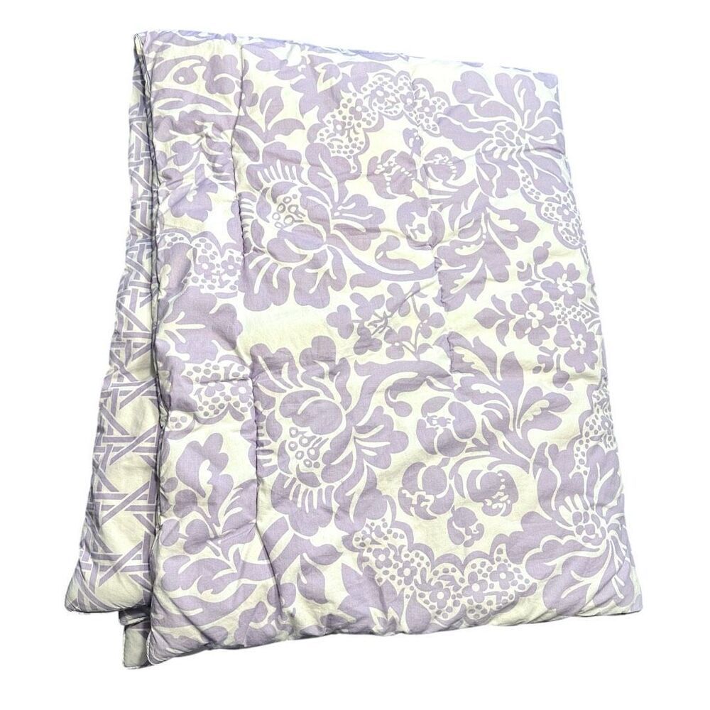 Land of Nod Reversible Baby Crib Comforter Purple White